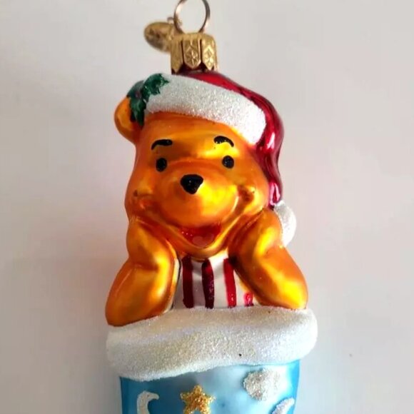 Rare Christopher Radko Disney WINNIE THE POOH Light Blue Stocking Glass Ornament - Picture 8 of 10